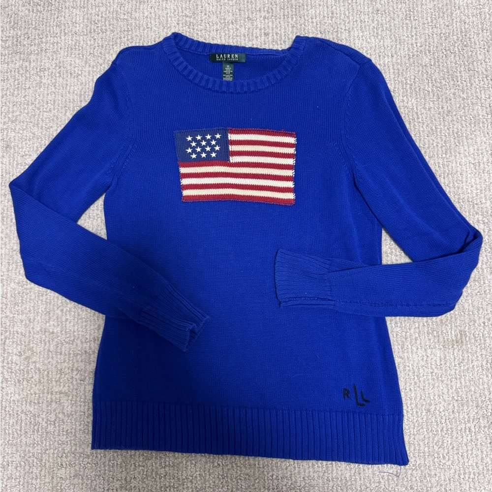 Women’s Ralph Lauren Royal Blue Flag Sweater - Picture 1 of 4